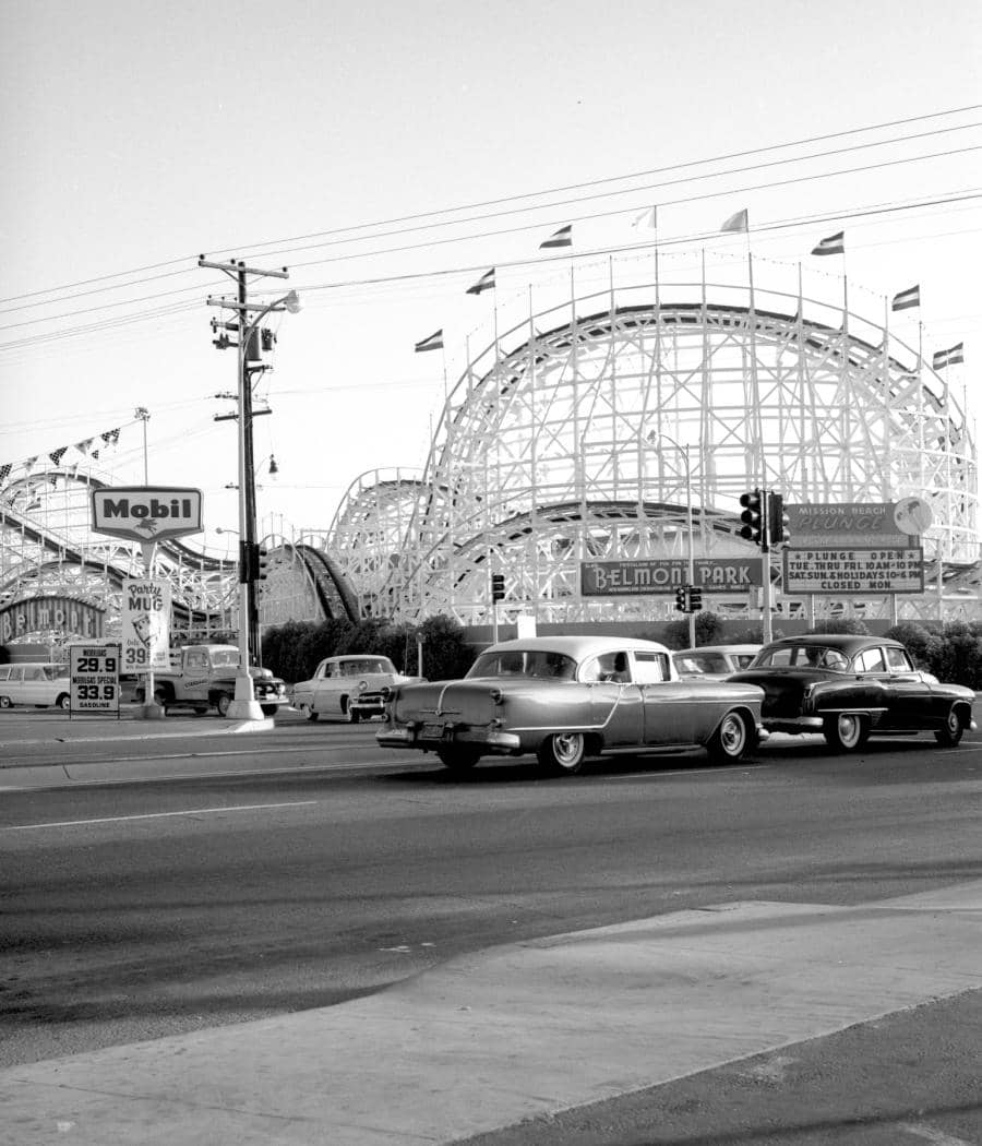 Vintage photo showcasing an overview of Belmont Park in San Diego